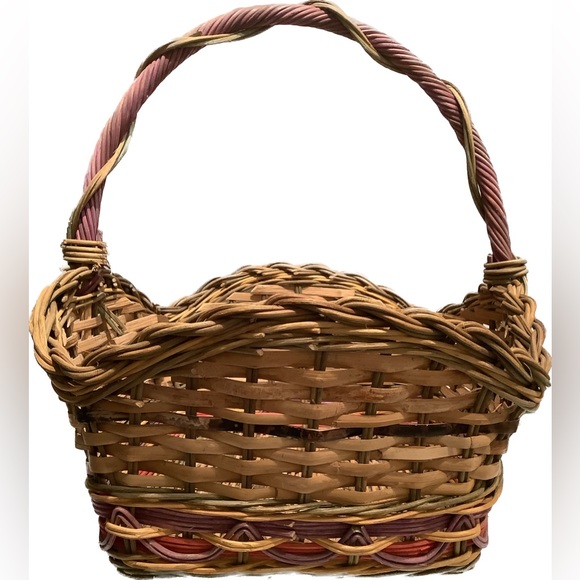 new vintage large clay pansies painted wicker basket - Picture 7 of 12